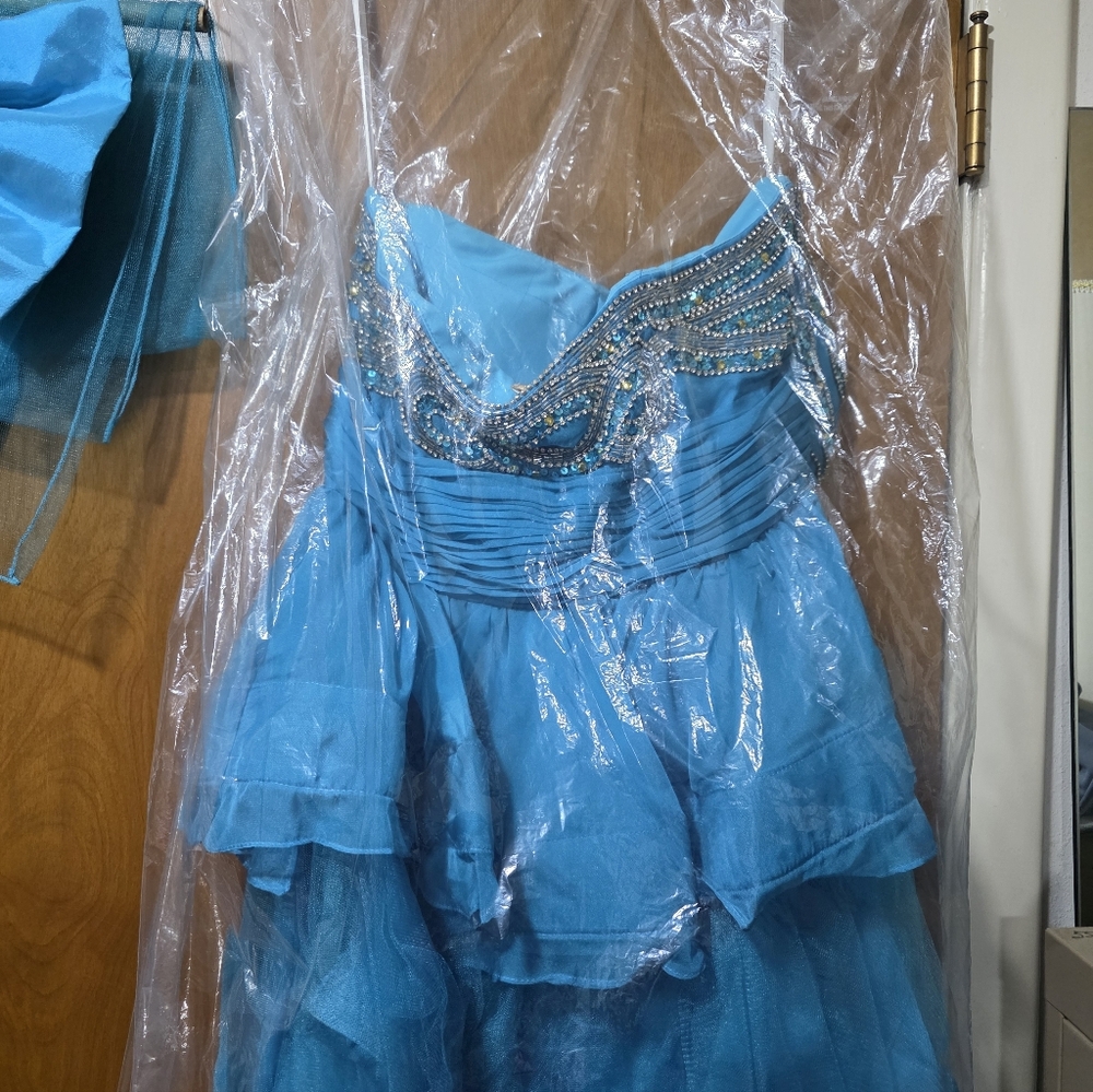 Strapless Blue Ruffle & Peplum Gown - Picture 8 of 8